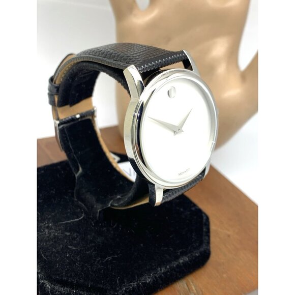 Movado Men's Watch 2100001 Swiss Quartz Silver Dial Black Leather Band 39mm - Picture 14 of 14